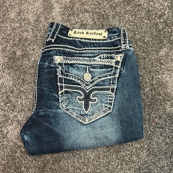 Rock Revival Denim - Rock Revival Dark Blue Jeans with Embroidered Pockets